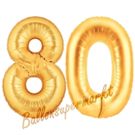Zahl 80, Gold, Luftballons aus Folie zum 80. Geburtstag