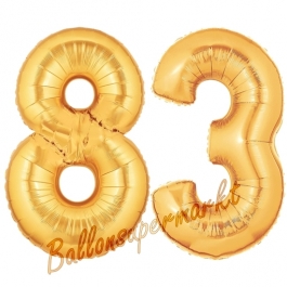 Zahl 83, Gold, Luftballons aus Folie zum 83. Geburtstag, 100 cm, inklusive Helium