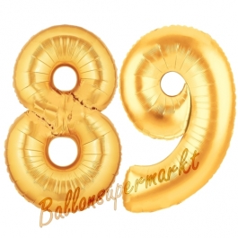 Zahl 89, Gold, Luftballons aus Folie zum 89. Geburtstag, 100 cm, inklusive Helium