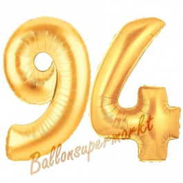 Zahl 94, Gold, Luftballons aus Folie zum 94. Geburtstag, 100 cm, inklusive Helium