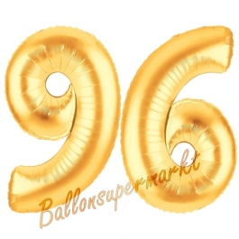 Zahl 96, Gold, Luftballons aus Folie zum 96. Geburtstag, 100 cm, inklusive Helium