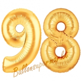 Zahl 98, Gold, Luftballons aus Folie zum 98. Geburtstag, 100 cm, inklusive Helium