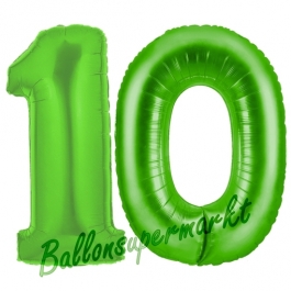 Zahl 10 Grün, Luftballons aus Folie zum 10. Geburtstag, 100 cm, inklusive Helium