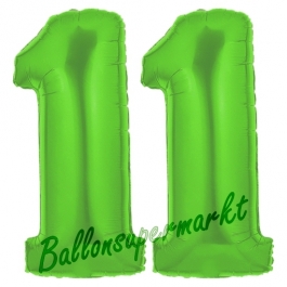 Zahl 11 Grün, Luftballons aus Folie zum 11. Geburtstag, 100 cm, inklusive Helium