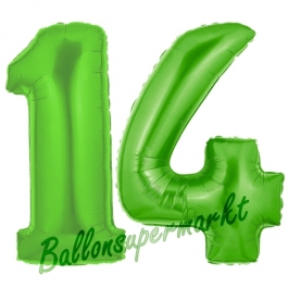Zahl 14 Grün, Luftballons aus Folie zum 14. Geburtstag, 100 cm, inklusive Helium