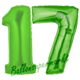 Zahl 17 Grün, Luftballons aus Folie zum 17. Geburtstag, 100 cm, inklusive Helium