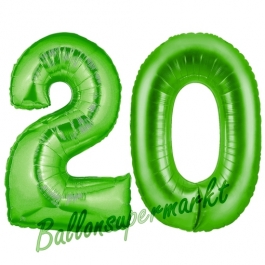 Zahl 20 Grün, Luftballons aus Folie zum 20. Geburtstag, 100 cm, inklusive Helium