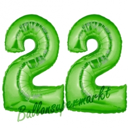 Zahl 22 Grün, Luftballons aus Folie zum 22. Geburtstag, 100 cm, inklusive Helium
