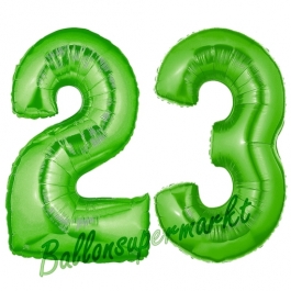 Zahl 23 Grün, Luftballons aus Folie zum 23. Geburtstag, 100 cm, inklusive Helium