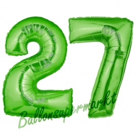 Zahl 27 Grün, Luftballons aus Folie zum 27. Geburtstag, 100 cm, inklusive Helium