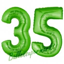Zahl 35 Grün, Luftballons aus Folie zum 35. Geburtstag, 100 cm, inklusive Helium