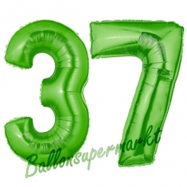 Zahl 37 Grün, Luftballons aus Folie zum 37. Geburtstag, 100 cm, inklusive Helium