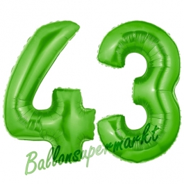 Zahl 43 Grün, Luftballons aus Folie zum 43. Geburtstag, 100 cm, inklusive Helium