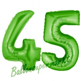 Zahl 45 Grün, Luftballons aus Folie zum 45. Geburtstag, 100 cm, inklusive Helium