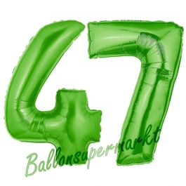 Zahl 47 Grün, Luftballons aus Folie zum 47. Geburtstag, 100 cm, inklusive Helium