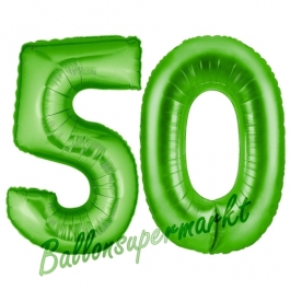 Zahl 50 Grün, Luftballons aus Folie zum 50. Geburtstag, 100 cm, inklusive Helium