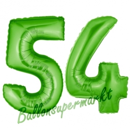 Zahl 54, Grün, Luftballons aus Folie zum 54. Geburtstag, 100 cm, inklusive Helium