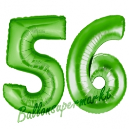 Zahl 56, Grün, Luftballons aus Folie zum 56. Geburtstag, 100 cm, inklusive Helium