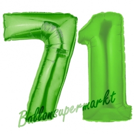 Zahl 71, Grün, Luftballons aus Folie zum 71. Geburtstag, 100 cm, inklusive Helium