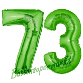 Zahl 73, Grün, Luftballons aus Folie zum 73. Geburtstag, 100 cm, inklusive Helium