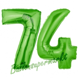 Zahl 74, Grün, Luftballons aus Folie zum 74. Geburtstag, 100 cm, inklusive Helium