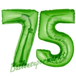 Zahl 75, Grün, Luftballons aus Folie zum 75. Geburtstag, 100 cm, inklusive Helium