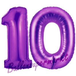 Zahl 10 Lila, Luftballons aus Folie zum 10. Geburtstag, 100 cm, inklusive Helium