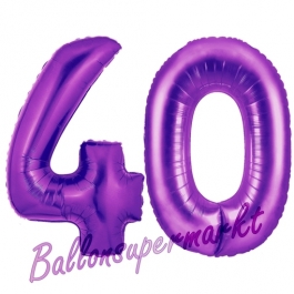 Zahl 40, Lila, Luftballons aus Folie zum 40. Geburtstag