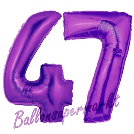 Zahl 47, Lila, Luftballons aus Folie zum 47. Geburtstag, 100 cm, inklusive Helium