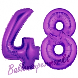 Zahl 48, Lila, Luftballons aus Folie zum 48. Geburtstag, 100 cm, inklusive Helium
