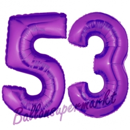 Zahl 53, Lila, Luftballons aus Folie zum 53. Geburtstag, 100 cm, inklusive Helium