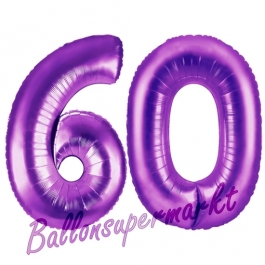 Zahl 60, Lila, Luftballons aus Folie zum 60. Geburtstag