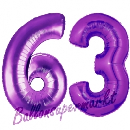 Zahl 63, Lila, Luftballons aus Folie zum 63. Geburtstag, 100 cm, inklusive Helium