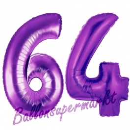 Zahl 64, Lila, Luftballons aus Folie zum 64. Geburtstag, 100 cm, inklusive Helium