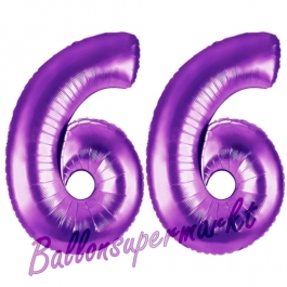 Zahl 66, Lila, Luftballons aus Folie zum 66. Geburtstag, 100 cm, inklusive Helium