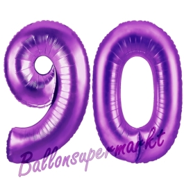Zahl 90, Lila, Luftballons aus Folie zum 90. Geburtstag