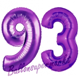 Zahl 93, Lila, Luftballons aus Folie zum 93. Geburtstag, 100 cm, inklusive Helium