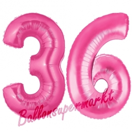 Zahl 36, Pink, Luftballons aus Folie zum 36. Geburtstag, 100 cm, inklusive Helium