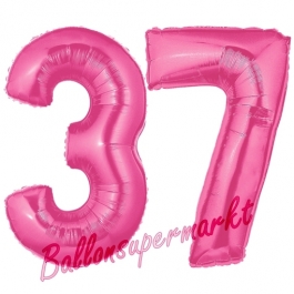 Zahl 37, Pink, Luftballons aus Folie zum 37. Geburtstag, 100 cm, inklusive Helium