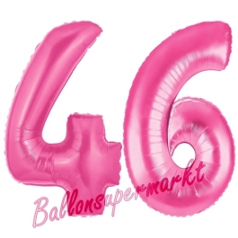 Zahl 46, Pink, Luftballons aus Folie zum 46. Geburtstag, 100 cm, inklusive Helium