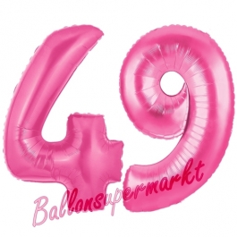 Zahl 49, Pink, Luftballons aus Folie zum 49. Geburtstag, 100 cm, inklusive Helium