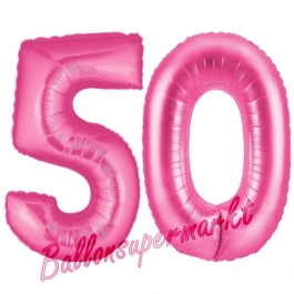 Zahl 50, Pink, Luftballons aus Folie zum 50. Geburtstag