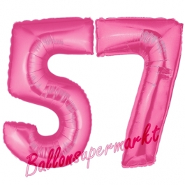 Zahl 57, Pink, Luftballons aus Folie zum 57. Geburtstag, 100 cm, inklusive Helium