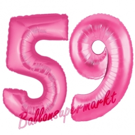 Zahl 59, Pink, Luftballons aus Folie zum 59. Geburtstag, 100 cm, inklusive Helium