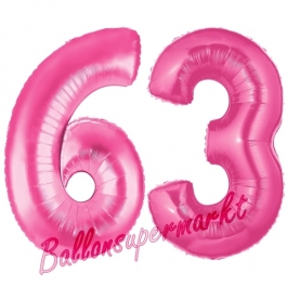 Zahl 63, Pink, Luftballons aus Folie zum 63. Geburtstag, 100 cm, inklusive Helium