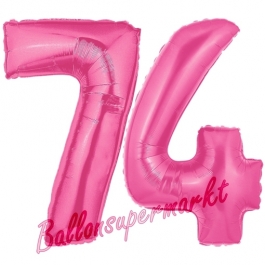 Zahl 74, Pink, Luftballons aus Folie zum 74. Geburtstag, 100 cm, inklusive Helium