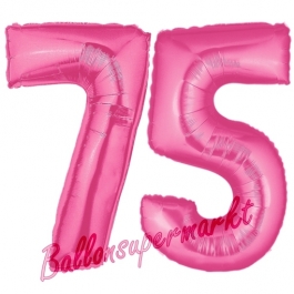 Zahl 75, Pink, Luftballons aus Folie zum 75. Geburtstag, 100 cm, inklusive Helium