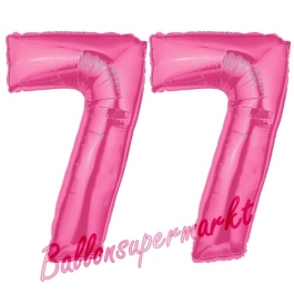 Zahl 77, Pink, Luftballons aus Folie zum 77. Geburtstag, 100 cm, inklusive Helium