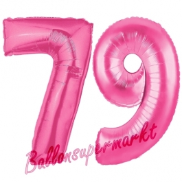 Zahl 79, Pink, Luftballons aus Folie zum 79. Geburtstag, 100 cm, inklusive Helium