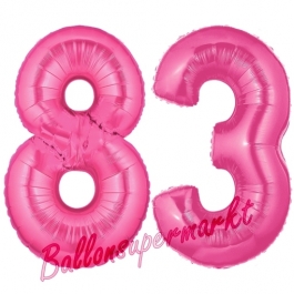 Zahl 83, Pink, Luftballons aus Folie zum 83. Geburtstag, 100 cm, inklusive Helium